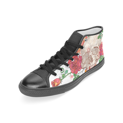 watercolor skull and roses Women's Classic High Top Canvas Shoes (Model 017)