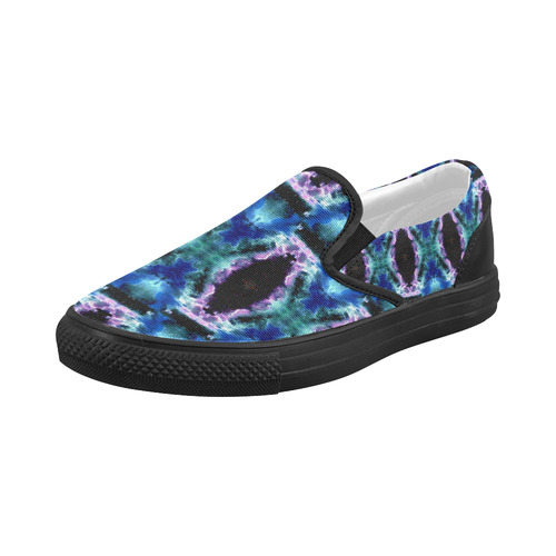 Blue, Light Blue, Metallic Diamond Pattern Women's Slip-on Canvas Shoes (Model 019)