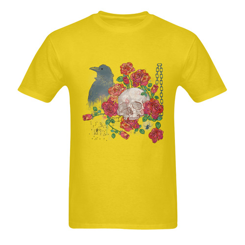 watercolor skull and roses Sunny Men's T- shirt (Model T06)