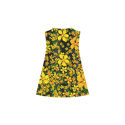 Pretty Orange & Yellow Flowers on Black Alcestis Slip Dress (Model D05)