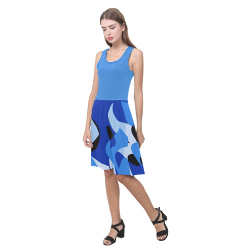 A201 Abstract Shades of Blue and Black Atalanta Casual Sundress(Model D04)