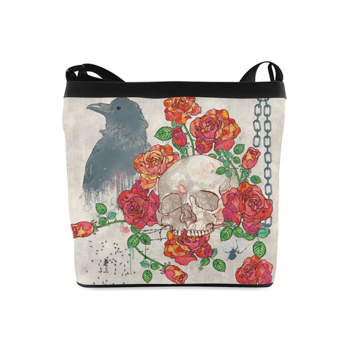 watercolor skull and roses Crossbody Bags (Model 1613)