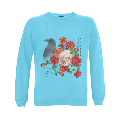 watercolor skull and roses Gildan Crewneck Sweatshirt(NEW) (Model H01)