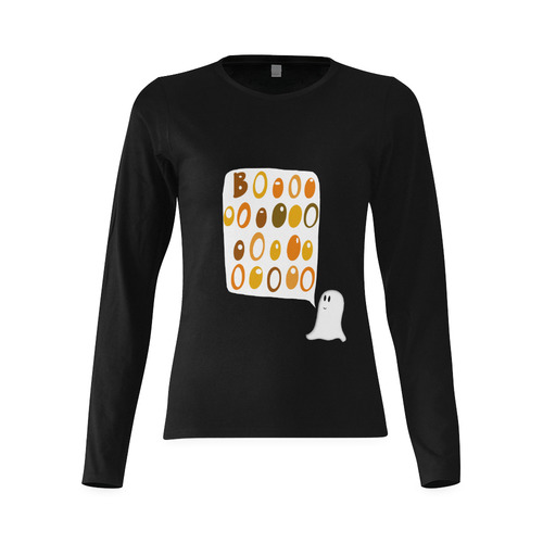Cute Halloween BOO Ghost Sunny Women's T-shirt (long-sleeve) (Model T07)