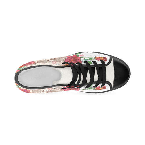 watercolor skull and roses Women's Classic High Top Canvas Shoes (Model 017)