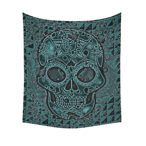 skull aqua Cotton Linen Wall Tapestry 51"x 60"