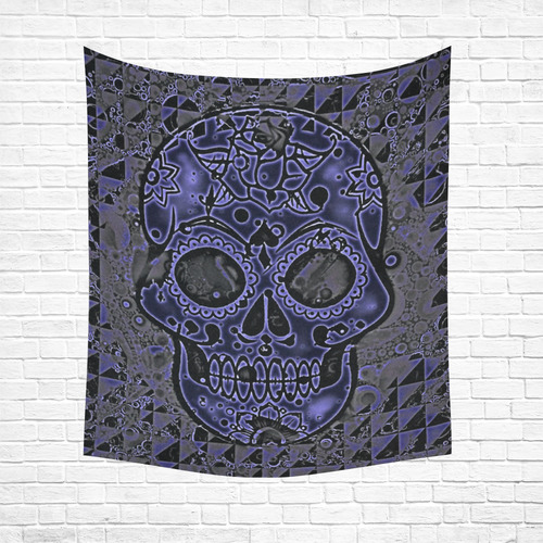skull blue Cotton Linen Wall Tapestry 51"x 60"