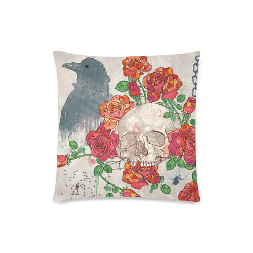 watercolor skull and roses Custom Zippered Pillow Case 18"x18"(Twin Sides)
