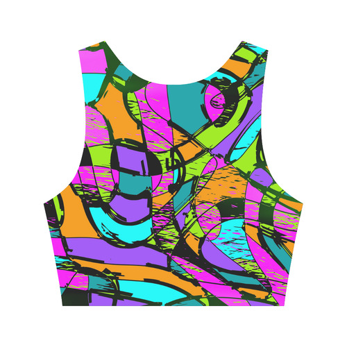 Abstract Art Squiggly Loops Multicolored Women's Crop Top (Model T42)