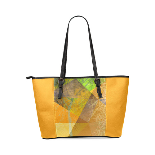 Graphical Trees and Triangles, Yellow_P24-3B-Design-13 Leather Tote Bag/Small (Model 1640)