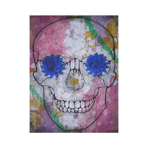 flower power skull Cotton Linen Wall Tapestry 60"x 80"