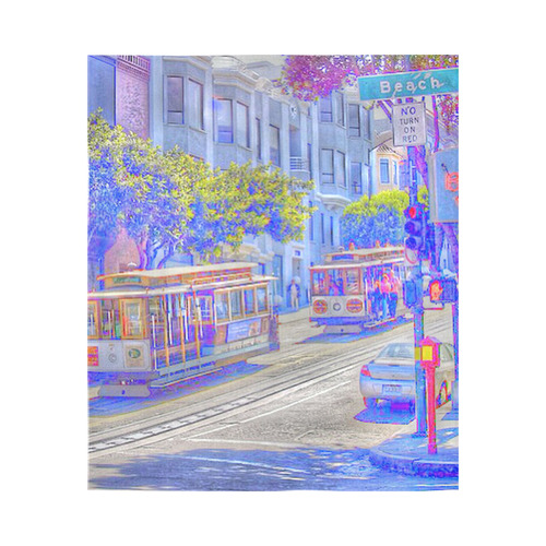 San Francisco neon Cotton Linen Wall Tapestry 51"x 60"