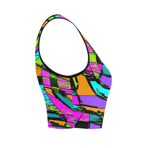 Abstract Art Squiggly Loops Multicolored Women's Crop Top (Model T42)
