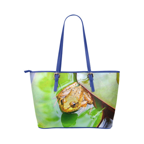 Frog on a Lily-pad Leather Tote Bag/Large (Model 1651)