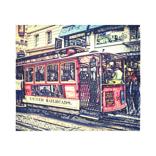 san francisco cable car Cotton Linen Wall Tapestry 60"x 51"