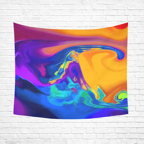 The PERFECT WAVE abstract multicolored Cotton Linen Wall Tapestry 60"x 51"