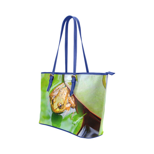 Frog on a Lily-pad Leather Tote Bag/Large (Model 1651)