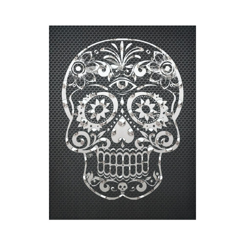 Skull, black silver metal Cotton Linen Wall Tapestry 60"x 80"