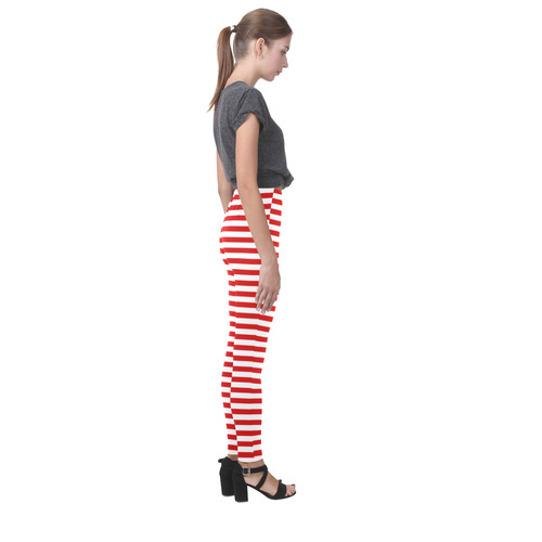 Red and White Stripes Cassandra Women's Leggings (Model L01)