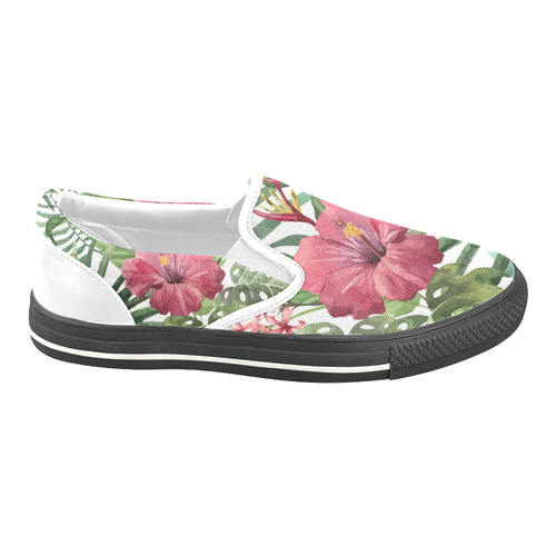 Beautiful Tropical Flowers Nature Floral Women's Unusual Slip-on Canvas Shoes (Model 019)