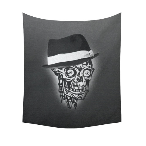 Elegant Skull with hat,B&W Cotton Linen Wall Tapestry 51"x 60"
