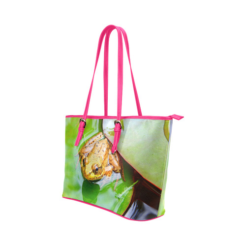 Frog on a Lily-pad Leather Tote Bag/Large (Model 1651)