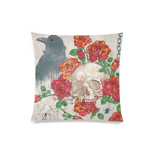 watercolor skull and roses Custom Zippered Pillow Case 20"x20"(Twin Sides)