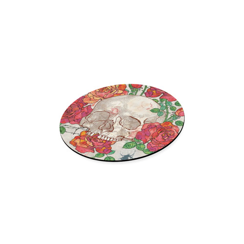 watercolor skull and roses Round Coaster