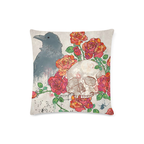 watercolor skull and roses Custom Zippered Pillow Case 16"x16" (one side)
