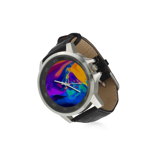 The PERFECT WAVE abstract multicolored Unisex Stainless Steel Leather Strap Watch(Model 202)