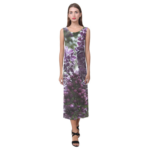 Lilac flowers Phaedra Sleeveless Open Fork Long Dress (Model D08)