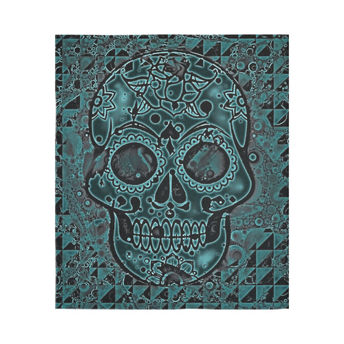 skull aqua Cotton Linen Wall Tapestry 51"x 60"