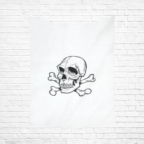 Skull 816 white (Halloween) Cotton Linen Wall Tapestry 60"x 80"
