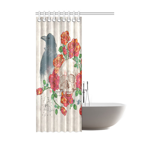 watercolor skull and roses Shower Curtain 48"x72"