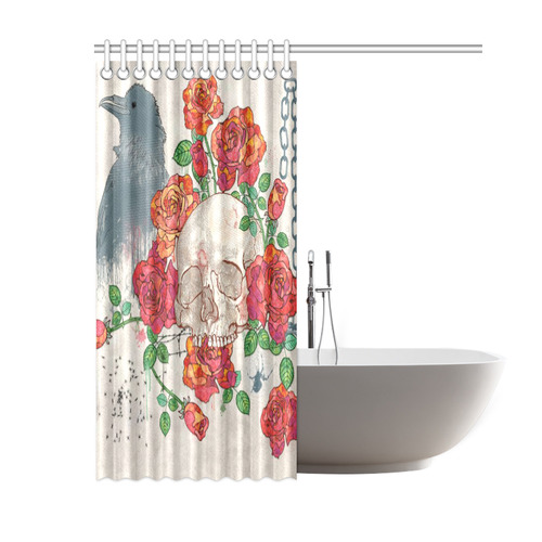 watercolor skull and roses Shower Curtain 60"x72"