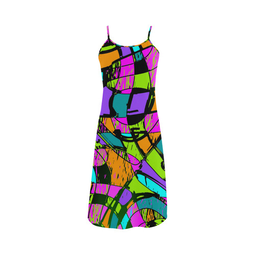 Abstract Art Squiggly Loops Multicolored Alcestis Slip Dress (Model D05)