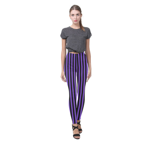 Purple and Black Stripes Cassandra Women's Leggings (Model L01)
