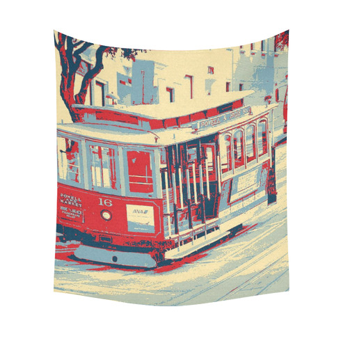 San Francisco blue red Cotton Linen Wall Tapestry 51"x 60"