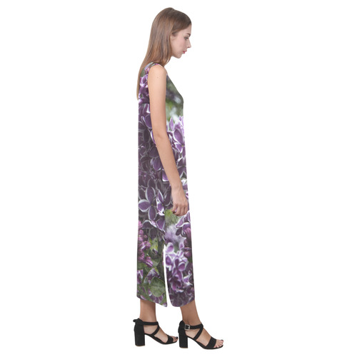 Lilac flowers Phaedra Sleeveless Open Fork Long Dress (Model D08)