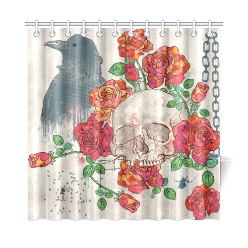 watercolor skull and roses Shower Curtain 72"x72"