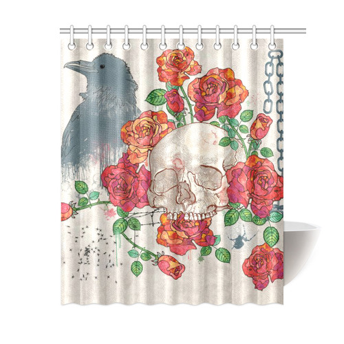 watercolor skull and roses Shower Curtain 60"x72"