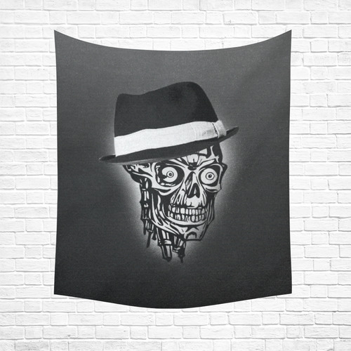 Elegant Skull with hat,B&W Cotton Linen Wall Tapestry 51"x 60"