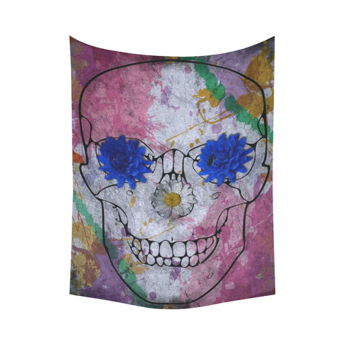 flower power skull Cotton Linen Wall Tapestry 60"x 80"