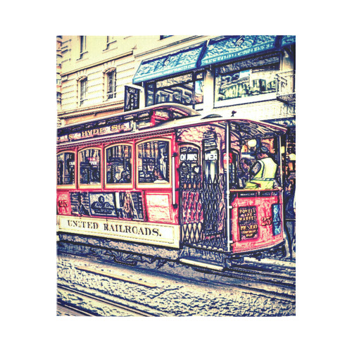 san francisco cable car Cotton Linen Wall Tapestry 51"x 60"