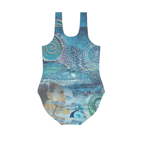 Sea collage Vest One Piece Swimsuit (Model S04)