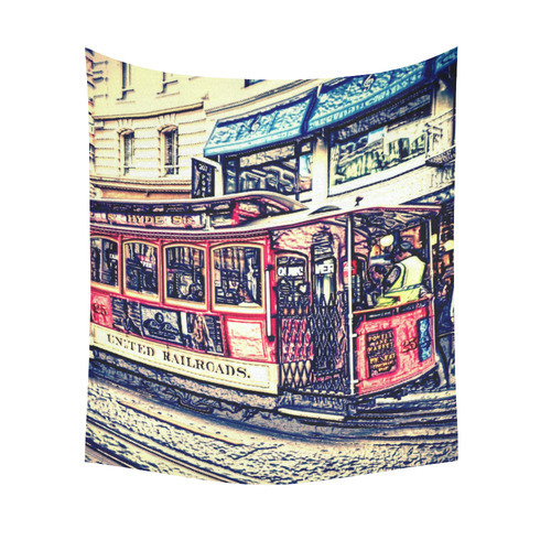 san francisco cable car Cotton Linen Wall Tapestry 51"x 60"
