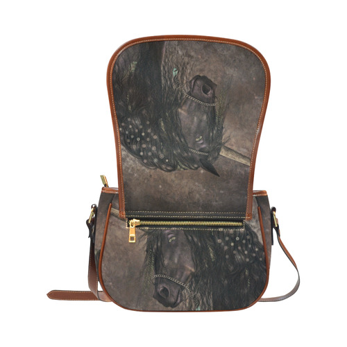 Dreamy Unicorn with brown grunge background Saddle Bag/Small (Model 1649) Full Customization