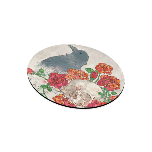 watercolor skull and roses Round Mousepad