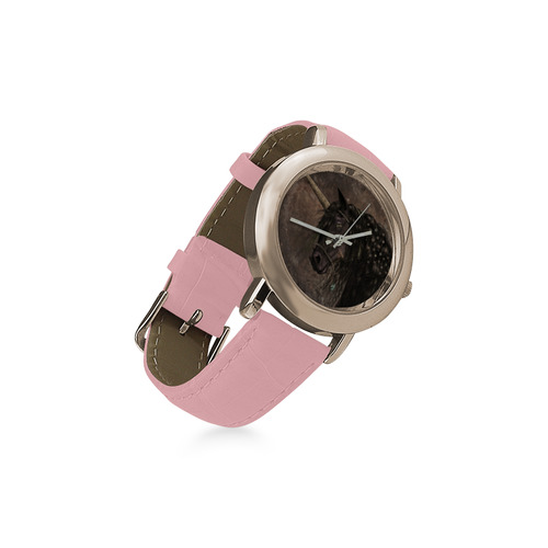 Dreamy Unicorn with brown grunge background Women's Rose Gold Leather Strap Watch(Model 201)