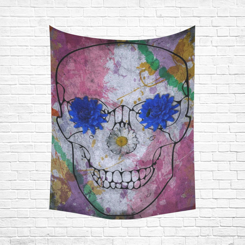 flower power skull Cotton Linen Wall Tapestry 60"x 80"